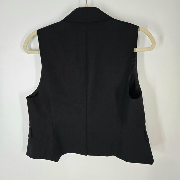 Theory Black Wool Open Front Short Vest Menswear Inspired Women's Size 8 - Picture 6 of 9